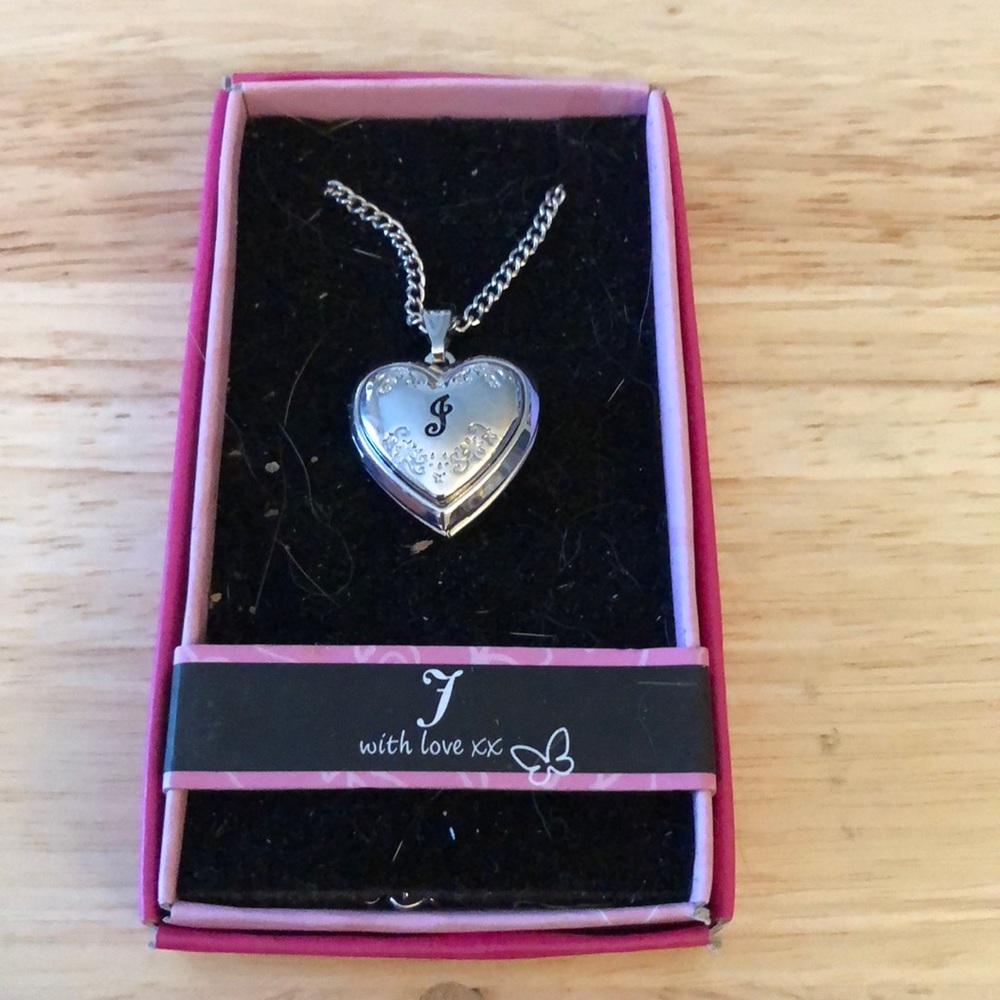 J Initial Silver Heart Locket